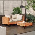 3 Piece Outdoor Patio Furniture Set Modular Outdoor Furniture Set Wicker Outdoor Sectional Sofa with Cushions Patio Set for Balcony Porch Deck Yard (Salmon&Orange Wicker, Sand Cushion)