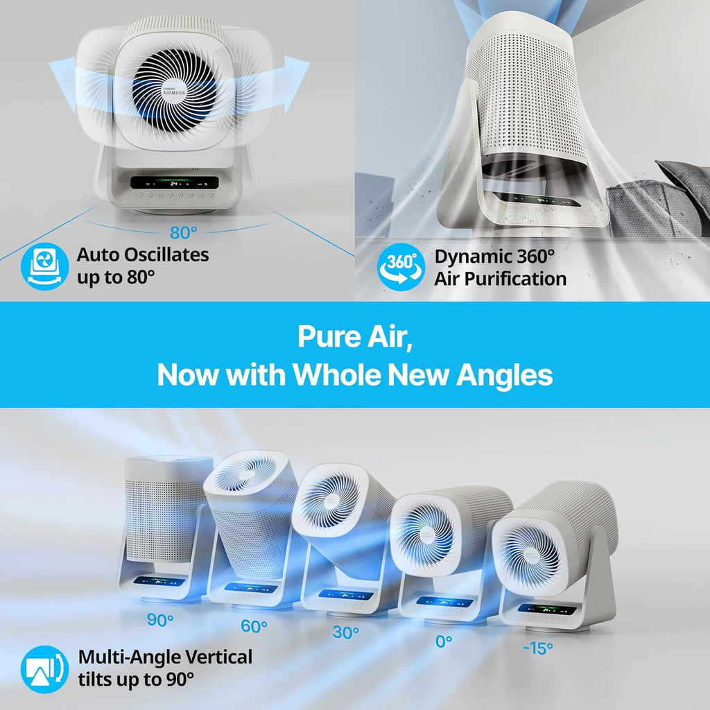 COWAY Air Purifier for Home Bedroom, 2-in-1 with Fan, Particulate Filter for Smoke, Allergies, Dander, Odor, Air Quality Monitor, Auto Mode, Remote Control, Timer, 3-Year Warranty, Aim, Marshmallow