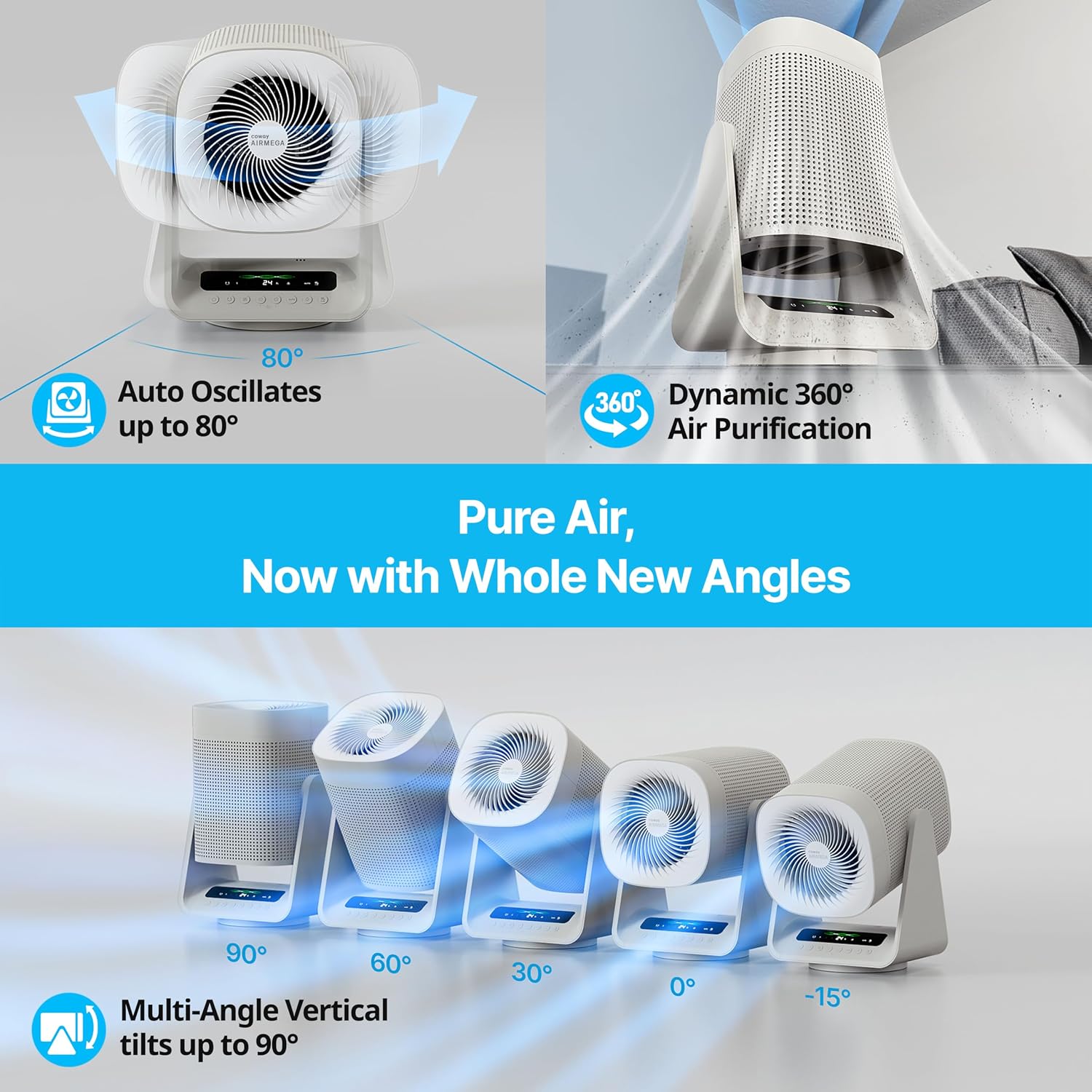 COWAY Air Purifier for Home Bedroom, 2-in-1 with Fan, Particulate Filter for Smoke, Allergies, Dander, Odor, Air Quality Monitor, Auto Mode, Remote Control, Timer, 3-Year Warranty, Aim, Marshmallow