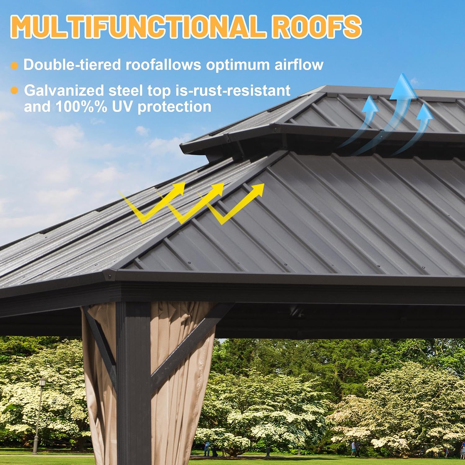 10'x12' Hardtop Gazebo Outdoor Aluminum Patio Gazebo Double Roof Galvanized Steel Canopy with Netting and Curtains for Garden, Backyard,Deck and Lawns