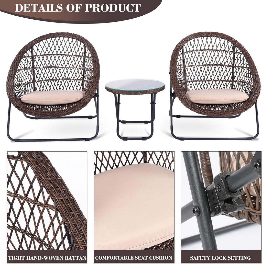 3 Piece Folding Outdoor Patio Bistro Set, Patio Furniture Sets with Table and Chairs for Garden, Backyard, Porch, Patio - Patio Conversation Set