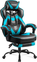 Vonesse Gaming Chair, High Back Gaming Chair with Footrest and Massage, Gaming Chairs for Adults with Pocket Spring Cushion, Big and Tall Reclining Computer Chair with Lumbar Support (Cyan/Black)