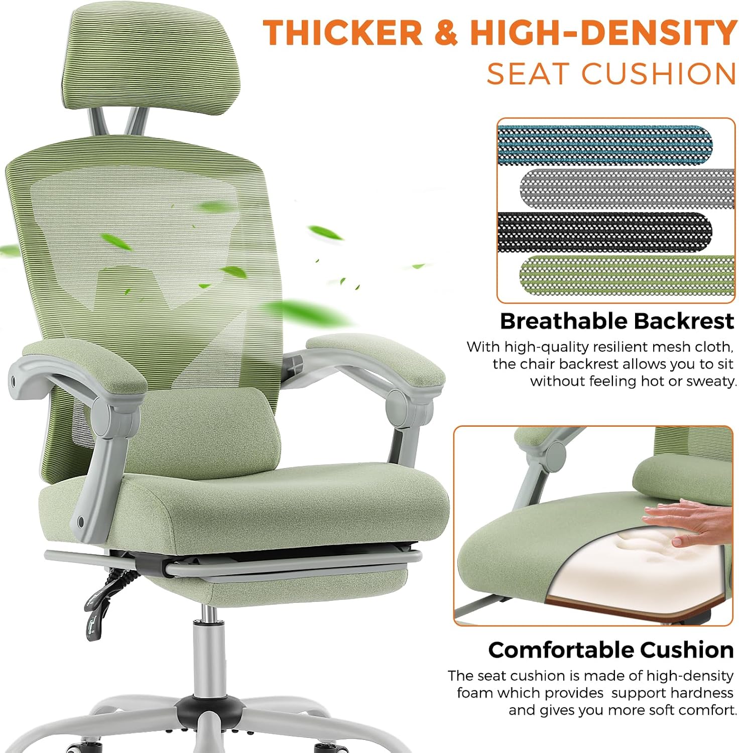 Sweetcrispy Office Computer Desk Chair Set of 2, Ergonomic High-Back Mesh Rolling Work Swivel Chairs with Wheels, Comfortable Lumbar Support, Comfy Arms for Home, Bedroom, Study, Student, Green