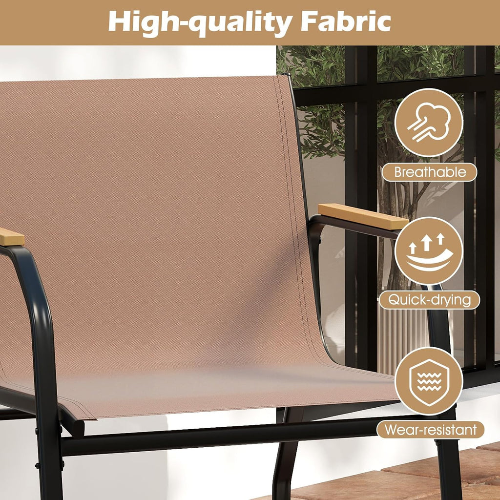 Tangkula 4 Pieces Patio Furniture Set with 2 Rocking Bistro Chairs, Outdoor Conversation Set with 2-Tier Coffee Table and Breathable Fabric Chairs for Porch, Garden, Lawn and Backyard (Brown)