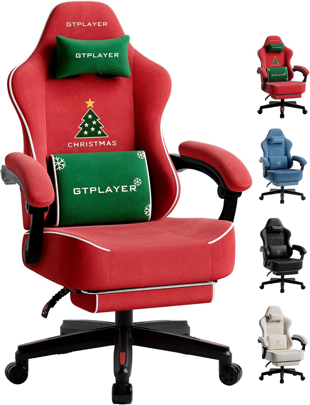 GTPLAYER Gaming Chair for Adults, Ergonomic Video Game Chairs, Footrest & Linkage Armrest, Reclining High Back Silla Gamer with Wider Seat for Home Office, Ace Pro, Christmas(Velvet)