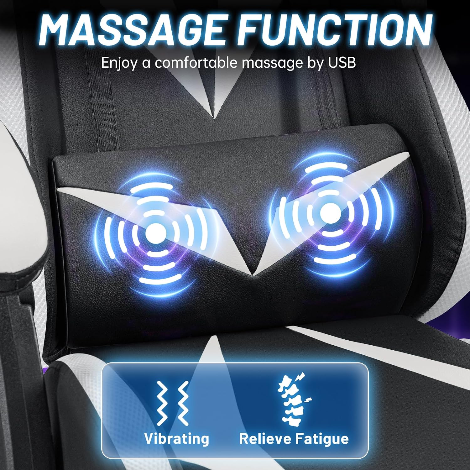 HOFFREE Gaming Chair with LED RGB Lights Massage Ergonomic Video Game Chairs with Footrest High Back Reclining Computer Chair with Adjustable Lumbar Support White and Black