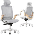 GABRYLLY Ergonomic Office Chair, High Back Home Desk Chair with Flip-Up Arms, Headrest, 90-120° Tilt and Wide Cushion, 300LBS White Mesh Chair for Work Gaming Study (GY01-NT, Woodgrain Pattern)