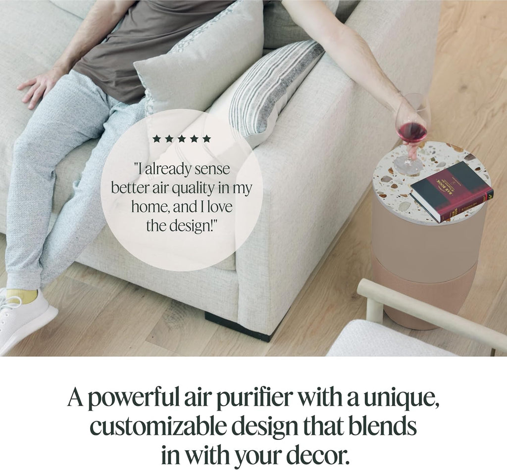 Dupray Bloom Air Purifier, HEPA-13 Filter, Ultra-Quiet 20 dB Sleep Mode, Activated Carbon for Odors, 360-Degree Airflow, Large Rooms up to 1,517 sq ft (Accent Table - Terrazzo, Latte)