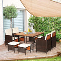Tangkula 9 Pieces Patio Acacia Wood Table and Chairs Set with Umbrella Hole, Outdoor Space Saving Outdoor Dining Set,for Garden,Yard,Poolside