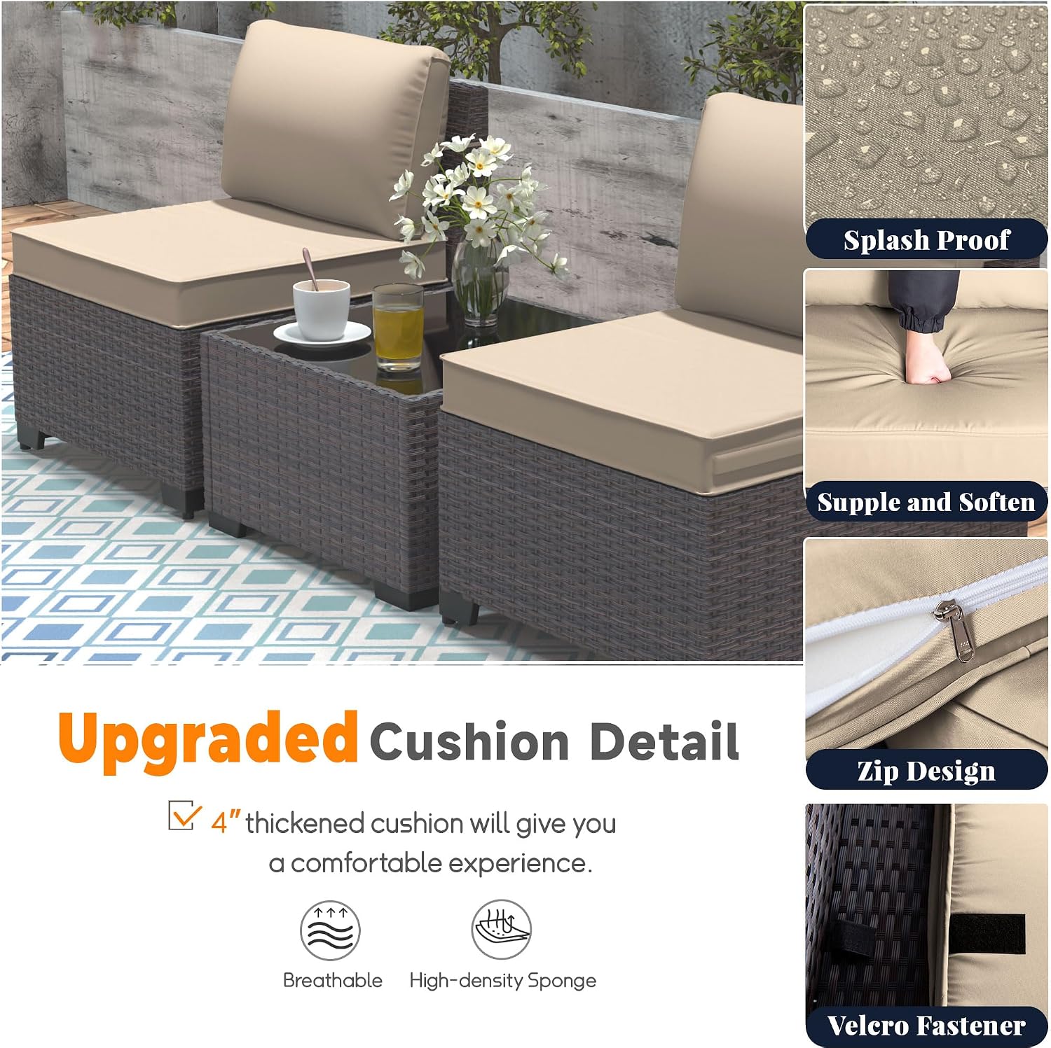 Patio Furniture Set 7 Pieces Outdoor Furniture Patio Conversation Set w/43in Gas Fire Pit,PE Rattan Wicker 7 Pcs Outdoor Sofa Set w/55000 BTU Propane Fire Pit Table,Sand