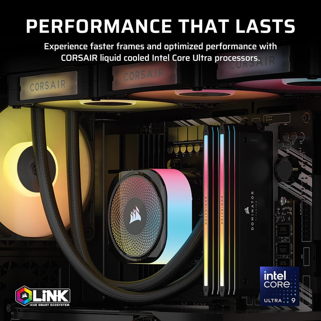Corsair Vengeance i5200 Gaming PC – Liquid Cooled Intel® Core™ Ultra 9 285K CPU, NVIDIA® GeForce RTX™ 5090 GPU, 64GB Dominator Titanium RGB DDR5 Memory, 2+2TB M.2 SSD – Black/Silver