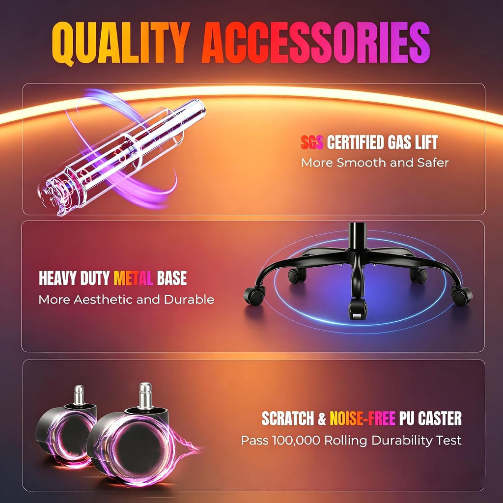 GTPLAYER RGB Gaming Chair with Footrest, LED Lights, Ergonomic Computer Chair with Linkage Armrest, Breathable Fabric for Home Office Desk - Video Game Chairs for Adults, Dim RGB