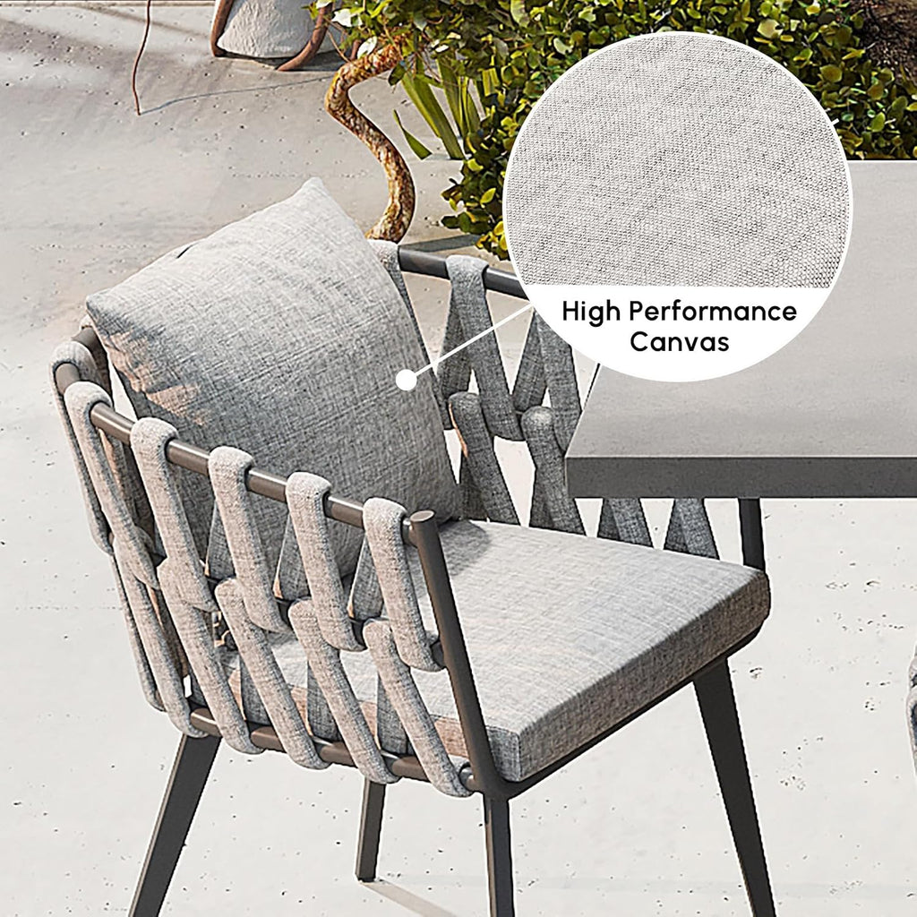 homary 7 Piece Outdoor Patio Dining Table Set, Aluminum Patio Dining Table Set with Extendable Table Top & 6 Woven Arm Chairs, Weatherproof Garden Furniture with Cushions for Backyard, Patio or Deck