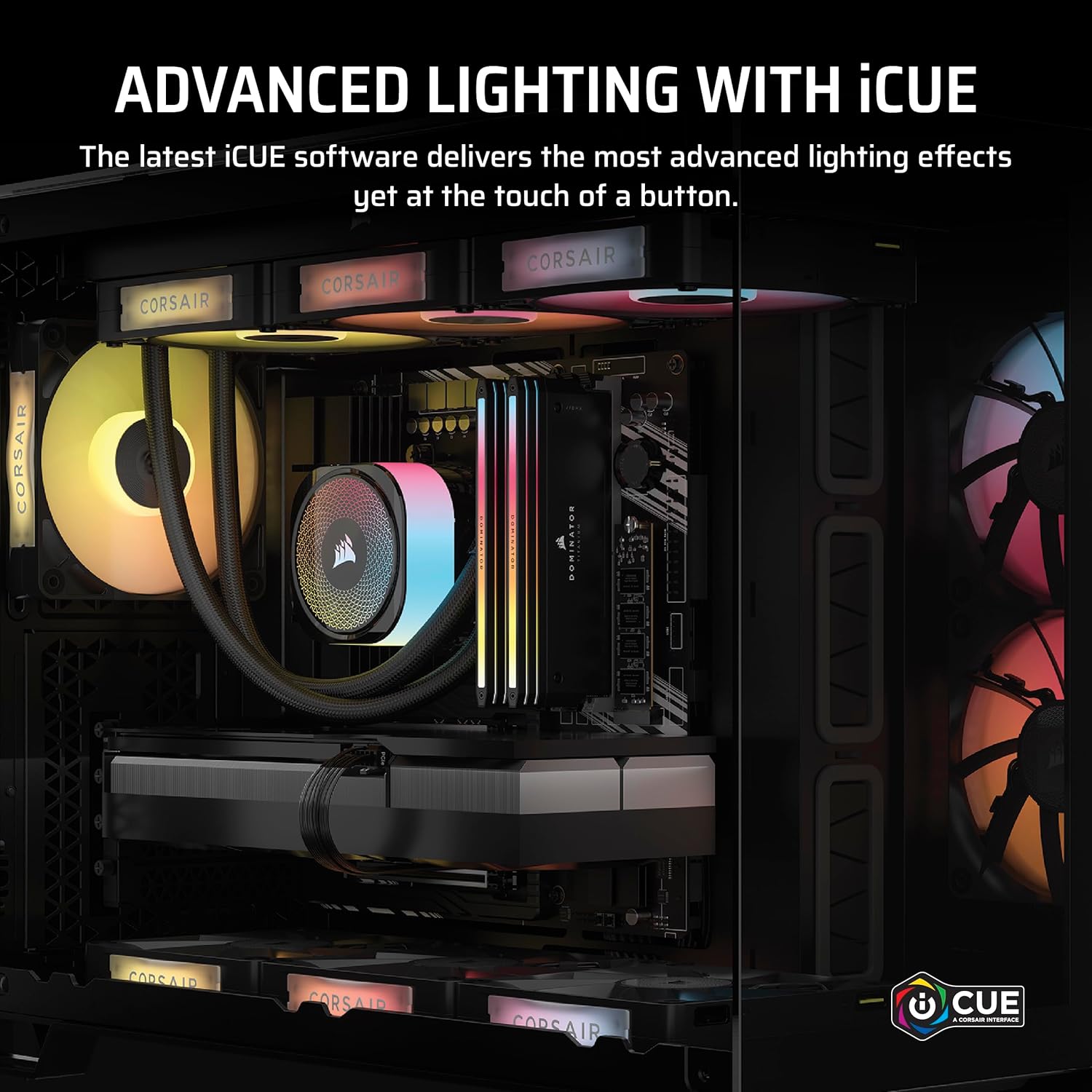 Corsair Vengeance a5100 Gaming PC – Liquid Cooled AMD Ryzen™ 7 9800X3D, NVIDIA® GeForce RTX™ 5090 GPU, 64GB Dominator Titanium RGB DDR5 Memory, 2+2TB M.2 SSD – Black/Silver