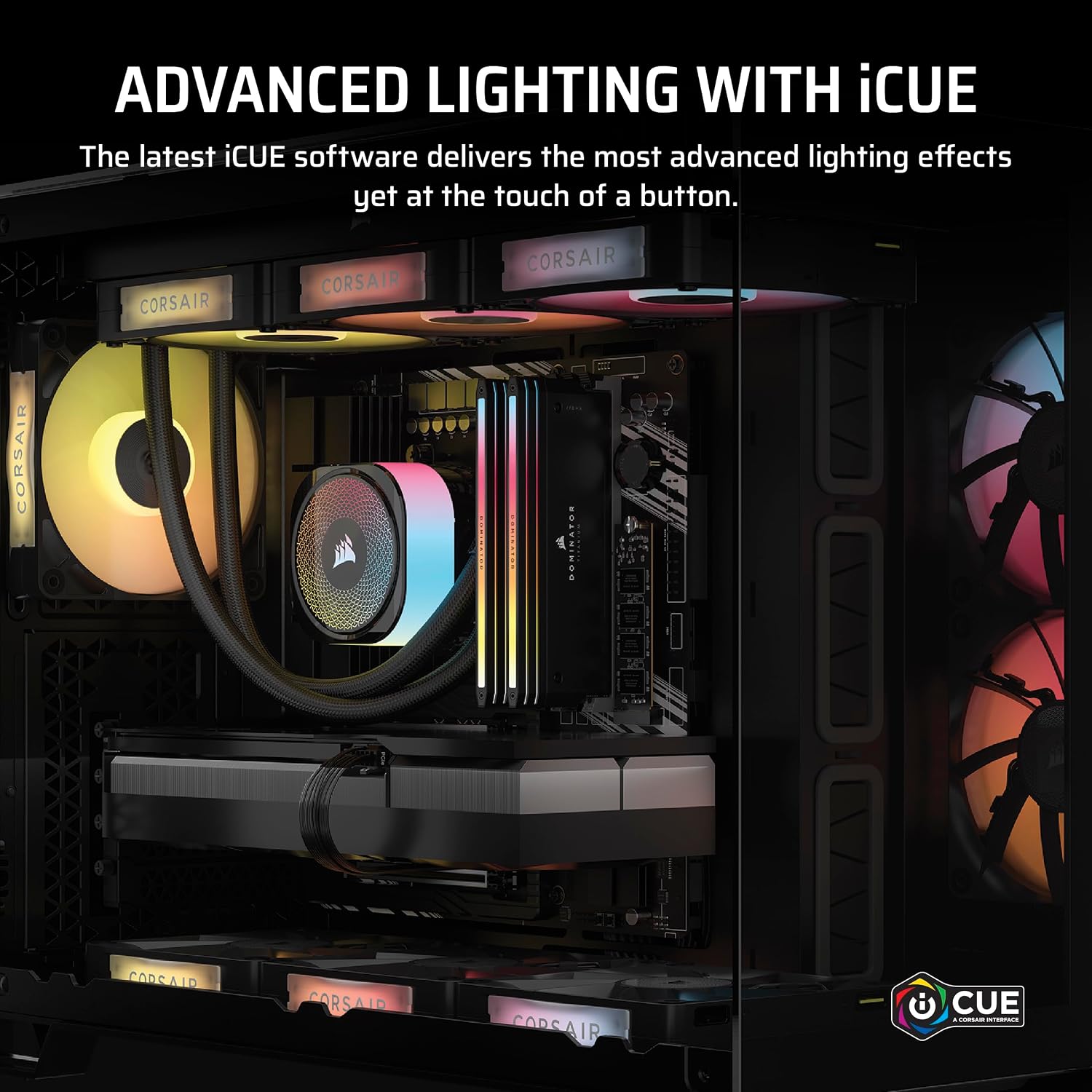 Corsair Vengeance i5200 Gaming PC – Liquid Cooled Intel® Core™ Ultra 9 285K CPU, NVIDIA® GeForce RTX™ 5090 GPU, 64GB Dominator Titanium RGB DDR5 Memory, 2+2TB M.2 SSD – Black/Silver