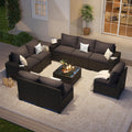 Aoxun Patio Furniture Set, 9 Pcs Outdoor Patio Furniture Sets with 4 in Thicken Cushion, Widen Armrests Wicker Outdoor Sectional for Backyard & Garden, Black