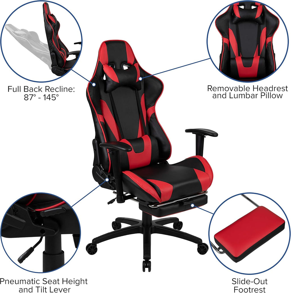 Flash Furniture Red Gaming Desk and Red/Black Footrest Reclining Gaming Chair Set with Cup Holder and Headphone Hook