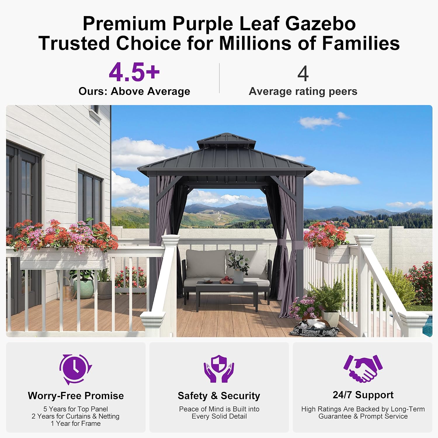 PURPLE LEAF 8' X 8' Outdoor Gazebo Aluminum Permanent Hardtop Gazebo with Galvanized Steel Double Roof for Patio Backyard Deck with Netting and Curtains Grey