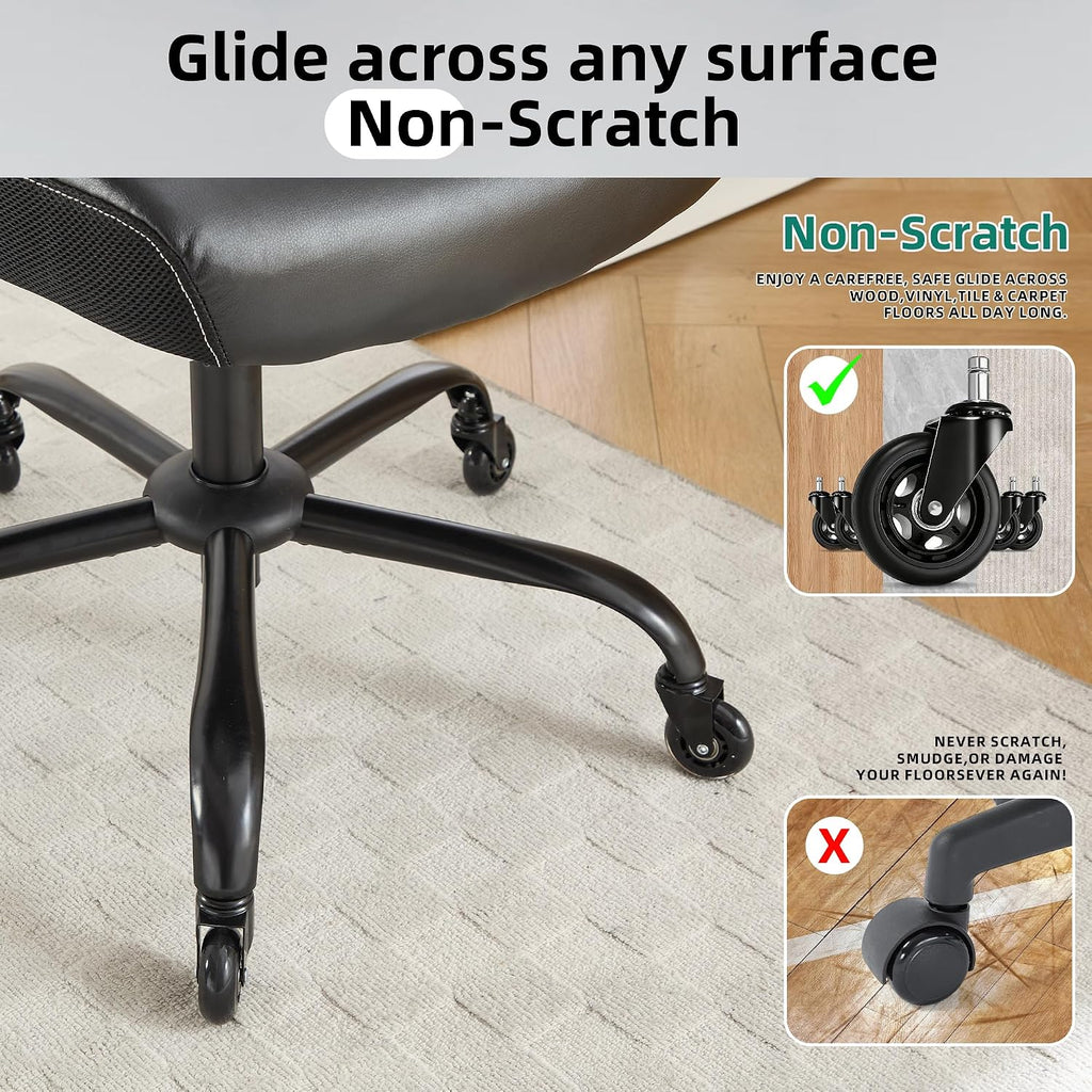 Fizzin Office Chair, Ergonomic Office Chair with Adjustable Headrest Lumbar Support Computer Chair, Desk Chair Comfy with Flip-up Armrests, Gaming Chairs for Adults Home Office (Leather, Black)