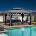 PURPLE LEAF 10' X 14' Outdoor Hardtop Gazebo with Galvanized Steel Double Roof Aluminum Frames Heavy Duty Pavilion Gazebo for Patio Deck Garden,Netting and Curtains Included, Light Grey