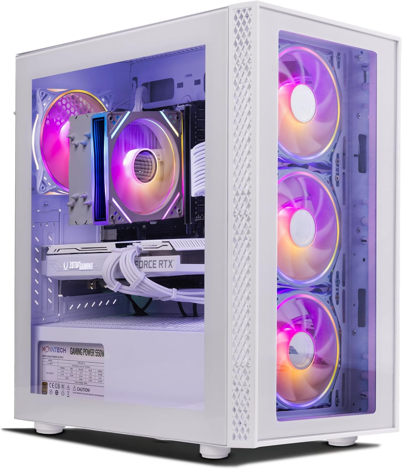 NOVATECH Phantom Prebuilt Gaming PC Desktop Computer - RTX 3050 - i7 Xeon 3.5GHz - 16GB RAM - 512GB M.2 SSD WiFi/BT, Win 11 Pro - Gaming Computer Tower, Pre Built PC Gaming - 1 Year Warranty (White)
