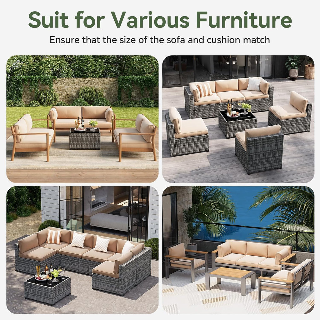 Aoxun Replacement Cushions for Outdoor Furniture, 14-Piece Outdoor Cushions for Patio Furniture, Deep Seat, Splash-Proof & Fade Resistant Couch Cushion for 6-Seat Patio Conversation Sets, Beige