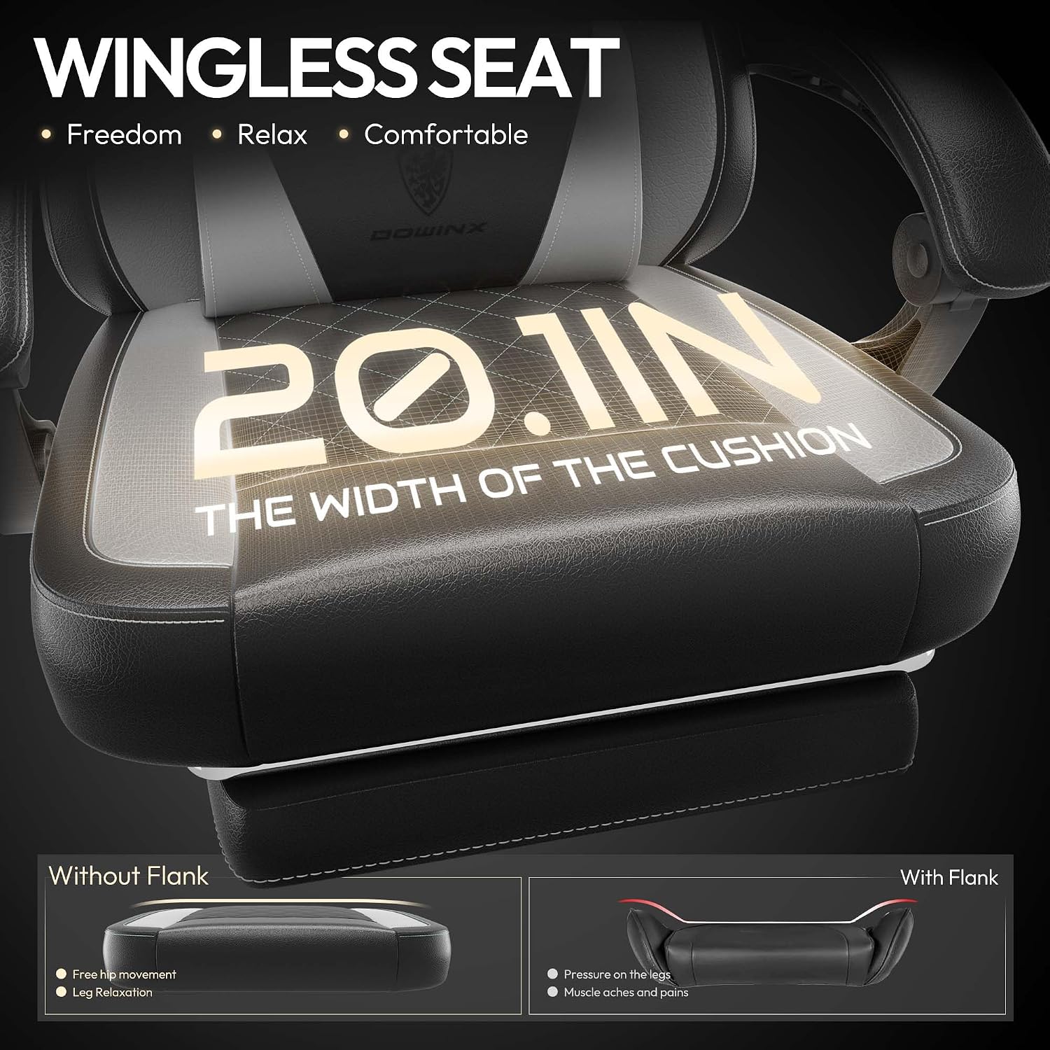 Dowinx Gaming Chair with Pocket Spring Cushion, Ergonomic Computer Chair with Massage Lumbar and Footrest for Adults, High Back Game Chair Leather for Office Gaming 300LBS, Grey New