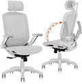 GABRYLLY Ergonomic Office Chair, High Back Home Desk Chair with Headrest, Flip-Up Arms, 90-120° Tilt Lock and Wide Cushion, 300LBS Mesh Chairs for Man Woman, White Task Chair(Grey,GY01WG)