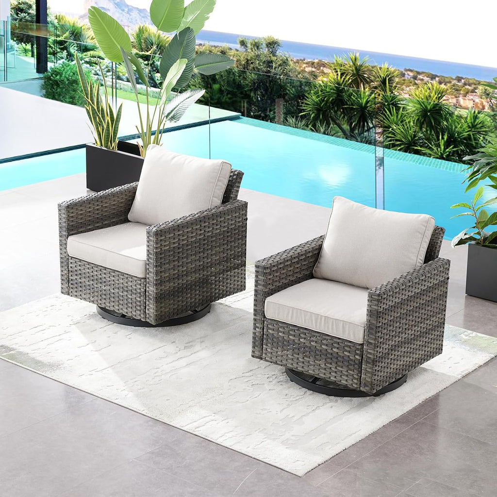 HUMMUH 5 Piece Patio Furniture Set,Wicker Swivel Rocker Patio Chairs Set of 4 with 30'' Fire Pit Table Outdoor Furniture Set for Porch,Garden,Backyard