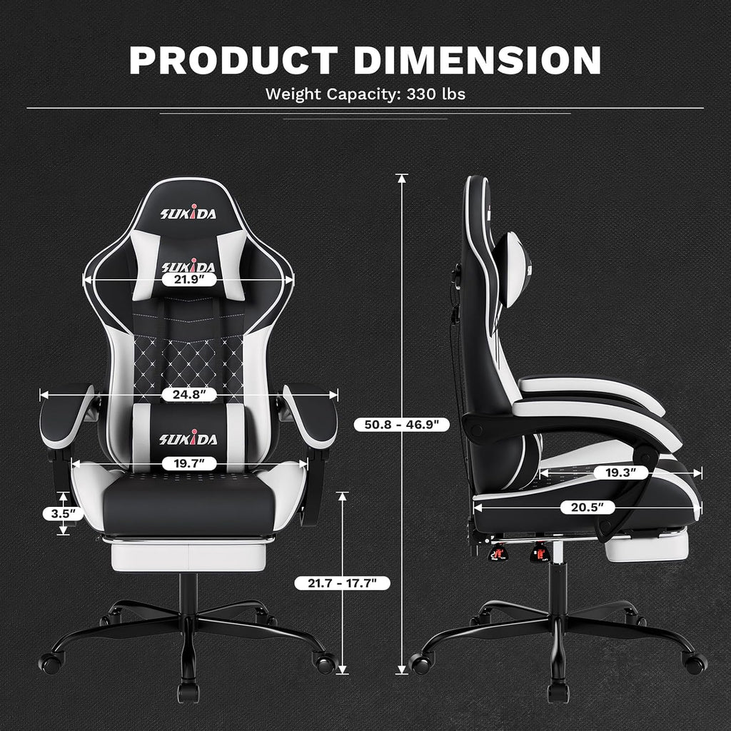 Ergonomic Video Gamer Chairs Gaming Computer Chair Gamer Chairs for Adults Massage Lumbar Support Swivel Height Adjustable Headrest Backrest