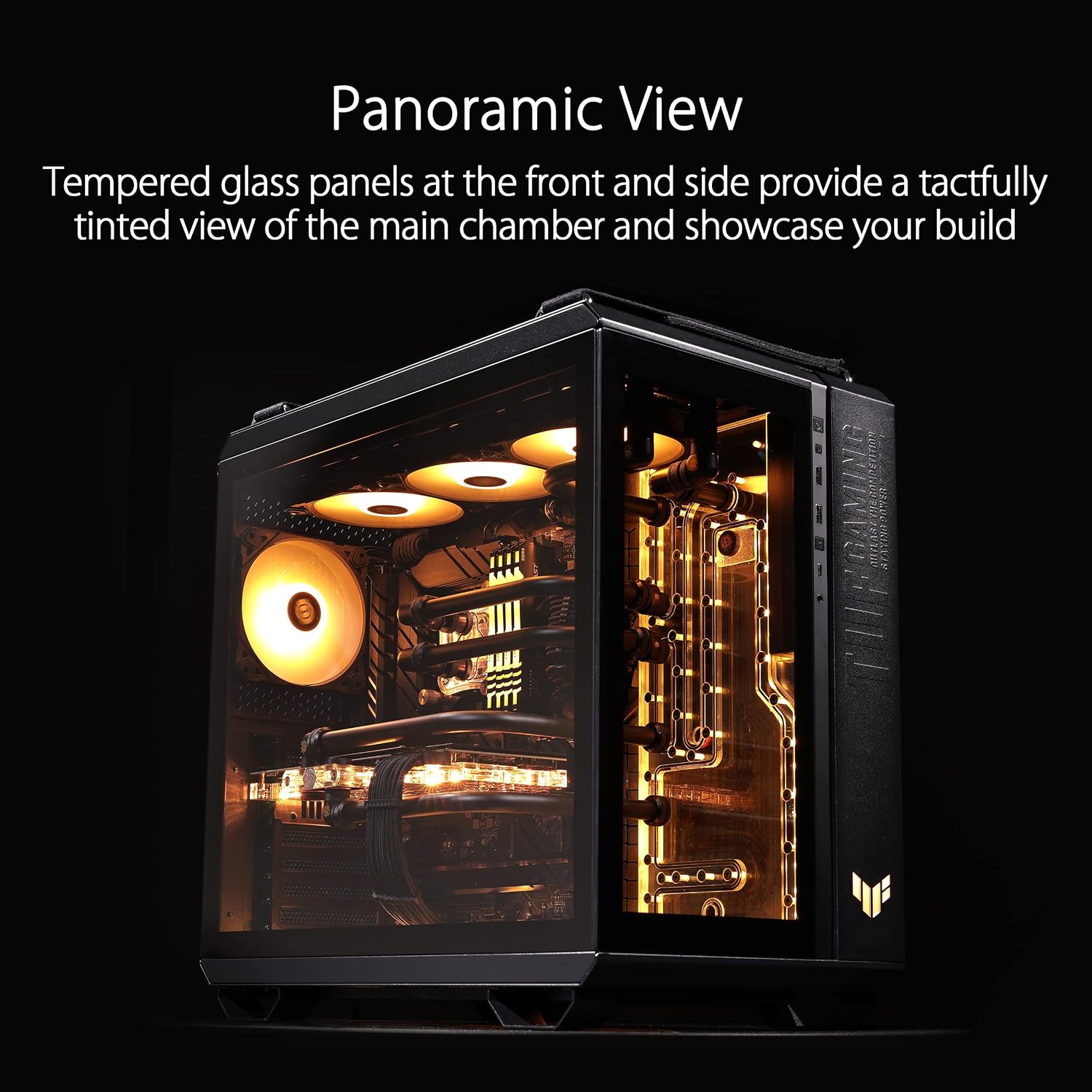 ASUS TUF Gaming GT502 ATX Full Tower PC Case, Tempered Glass, Tool-Free Side Panel, Modular Design, ARGB Hub, 2- Way Graphic Card Mounting Orientation Compatible, 360mm and 280mm Radiator Compatible