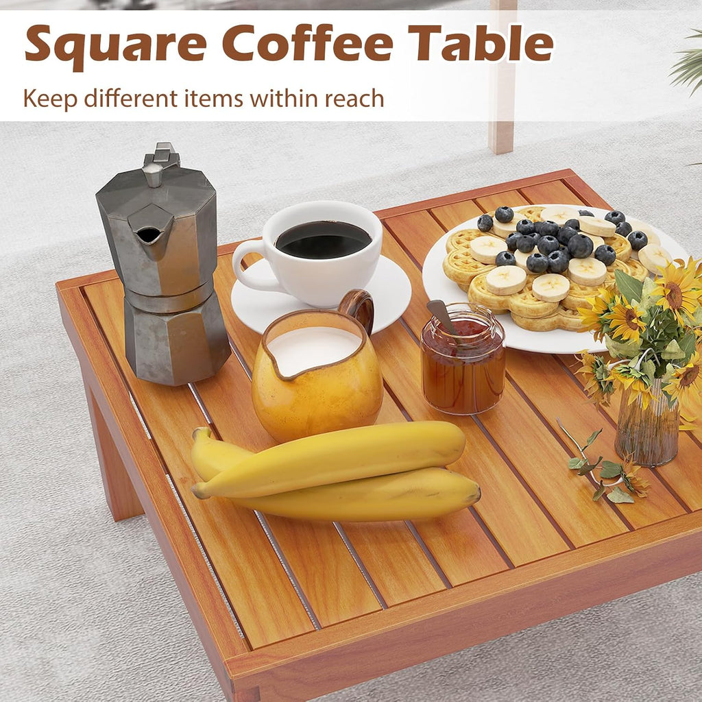 Tangkula 6 Pieces Acacia Wood Patio Furniture Set, Outdoor Sectional Conversation Set with Cushions and Coffee Table, L Shaped Corner Sofa Set for Garden, Porch, Poolside and Backyard (Off White)