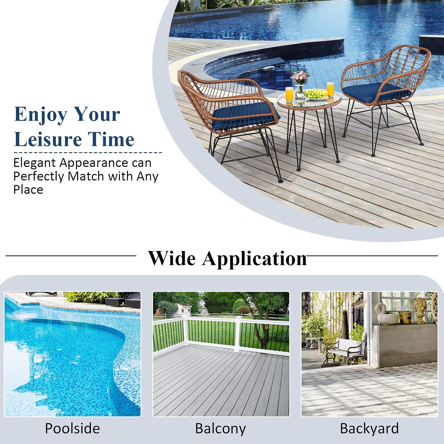 Tangkula 3 Pieces Patio Conversation Bistro Set, Outdoor Wicker Furniture w/Round Tempered Glass Top Table & 2 Rattan Armchairs, Bistro Chat Set w/Seat Cushions for Porch, Backyard, Garden
