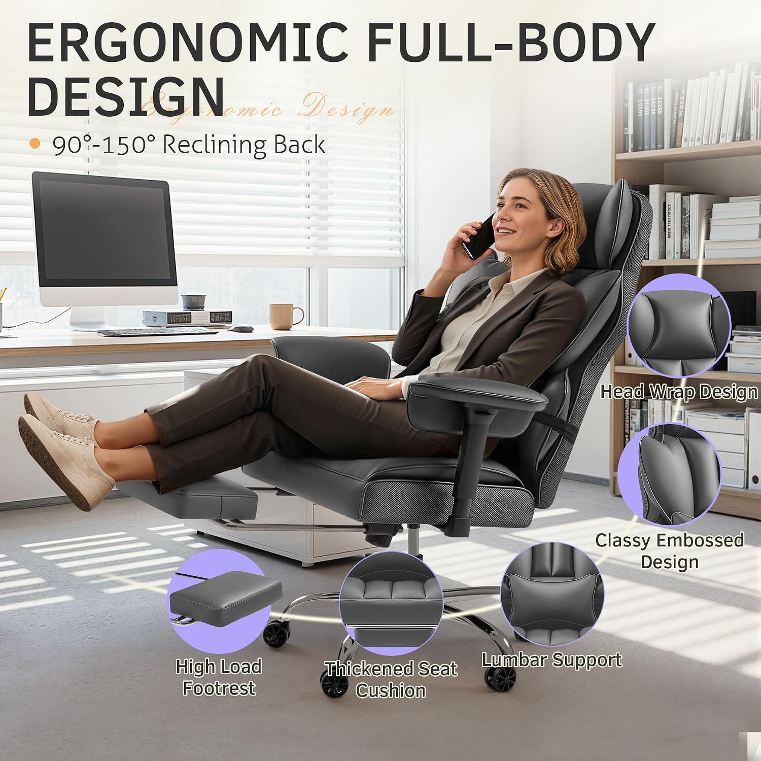 Furmax Big and Tall Office Chair, High Back Gaming Chair with Footrest for Heavy People, 400LBS Ergonomic Comfy Office Chair with Adjustable Armrests for Home Office (Grey)