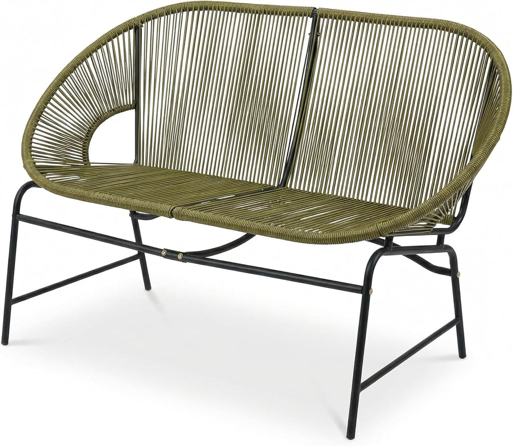 Christopher Knight Home Dessa 3 Piece Patio Furniture Set, Patio Wicker Accent Chair Set of 2 and Loveseat, Metal Frame 4 Seater Outdoor Papasan Lounge Chair Set, PE Rattan Outdoor Bistro Set, Green