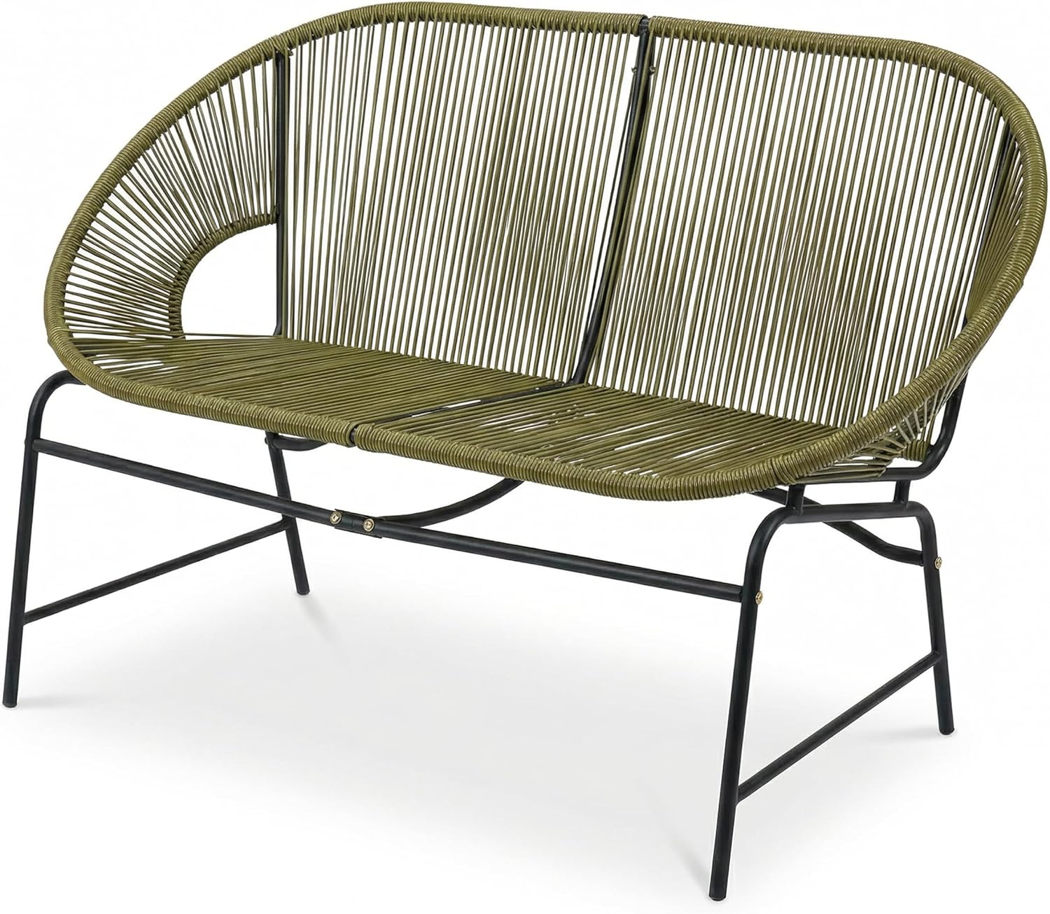 Christopher Knight Home Dessa 3 Piece Patio Furniture Set, Patio Wicker Accent Chair Set of 2 and Loveseat, Metal Frame 4 Seater Outdoor Papasan Lounge Chair Set, PE Rattan Outdoor Bistro Set, Green