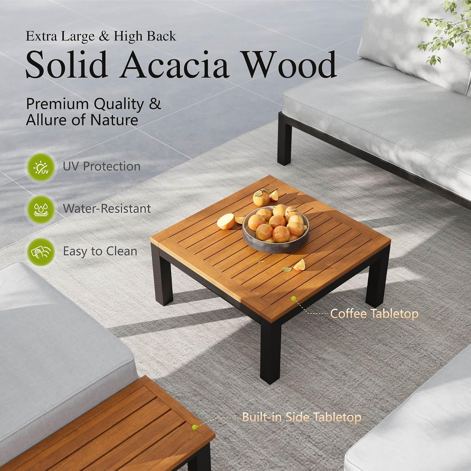 Sophia & William 5 Pieces Outdoor Patio Furniture Set, Metal Sectional Sofa Set Patio Conversation Set with Cushions-2 x Single Sofa with Side Table, 2 x Loveseat, 1 x Tea Table