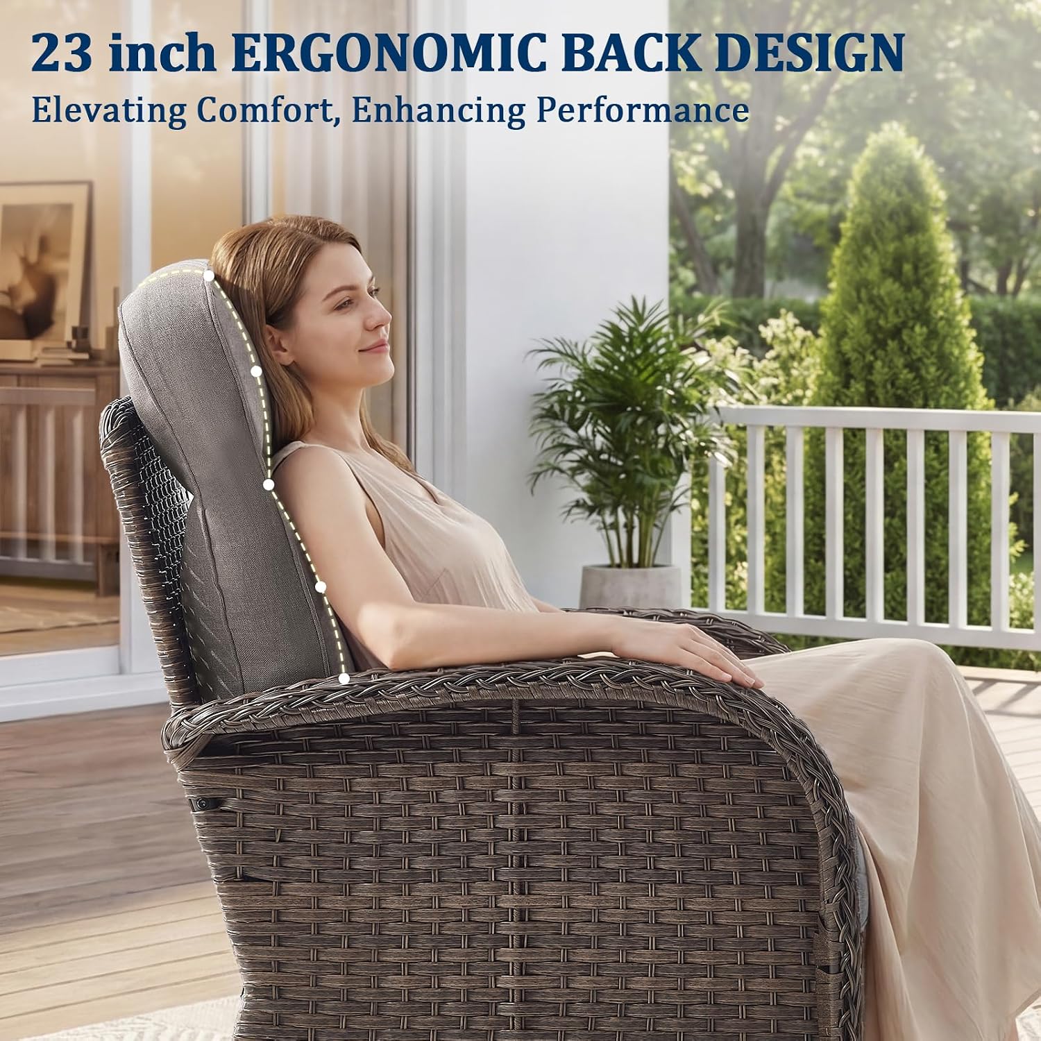 Outdoor Patio Sofa Set (3pcs) with High-Back Design—Thickened Cushions, Sofa Footstool, Patio Set, All-Weather Wicker Patio Furniture Set, Suitable for Balconies and Patios, Available in Brown/Gery