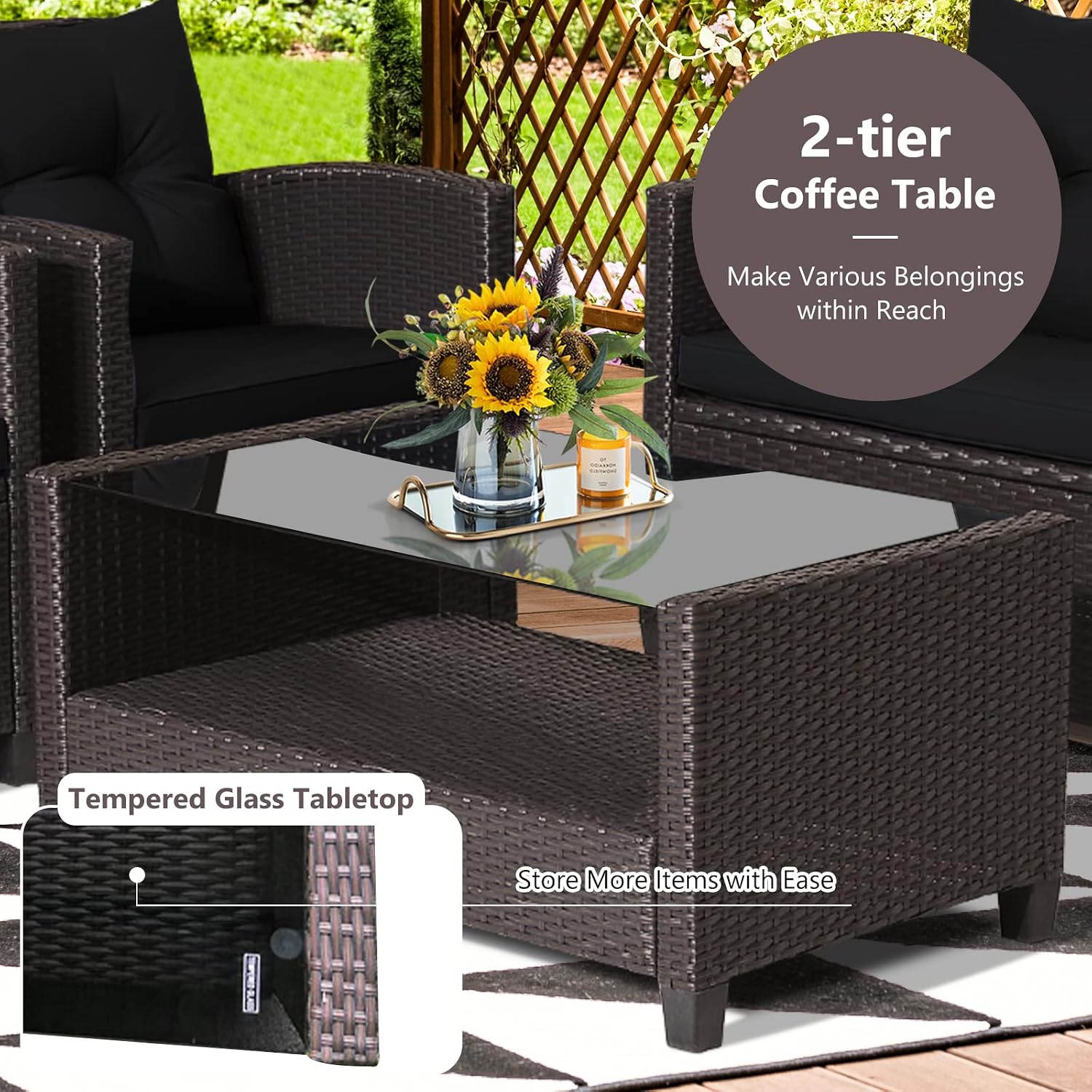 Tangkula 8-Piece Patio Furniture Set, Rattan Wicker Chair Set with 2 Loveseat, 4 Single Sofas, 2 Coffee Table with Tempered Glass Top, Outdoor Furniture Sets for Backyard, Porch, Garden and Poolside
