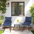 FHFO 5 Piece Outdoor Patio Furniture Set, Rattan Balcony Furniture with Ottomans, Wicker Bistro Table and Chairs Footrest for Patio, Garden, Porch, Backyard, Poolside(Gray-Blue)