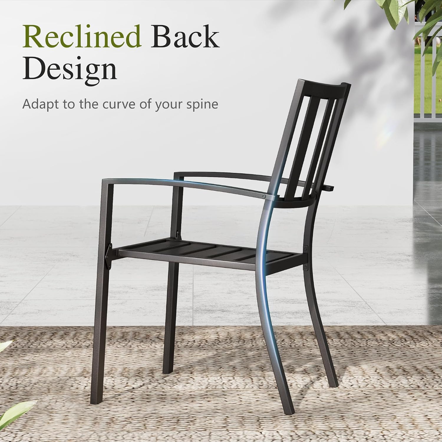 Sophia & William Patio Table and Chairs Set, Outdoor Dining Set for 6, 7 Piece Metal Patio Furniture, 60' Black Rectangular Table(Stripe)
