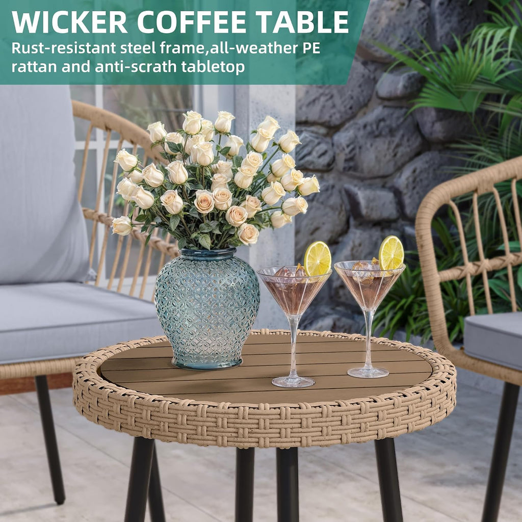 YITAHOME 3 Piece Bistro Set Outdoor with Thick Cushions&Table All-Weather Wicker Patio Furniture Set with Armrest Rattan Conversation Set for Balcony, Backyard, Pool, Porch, Deck - Grey