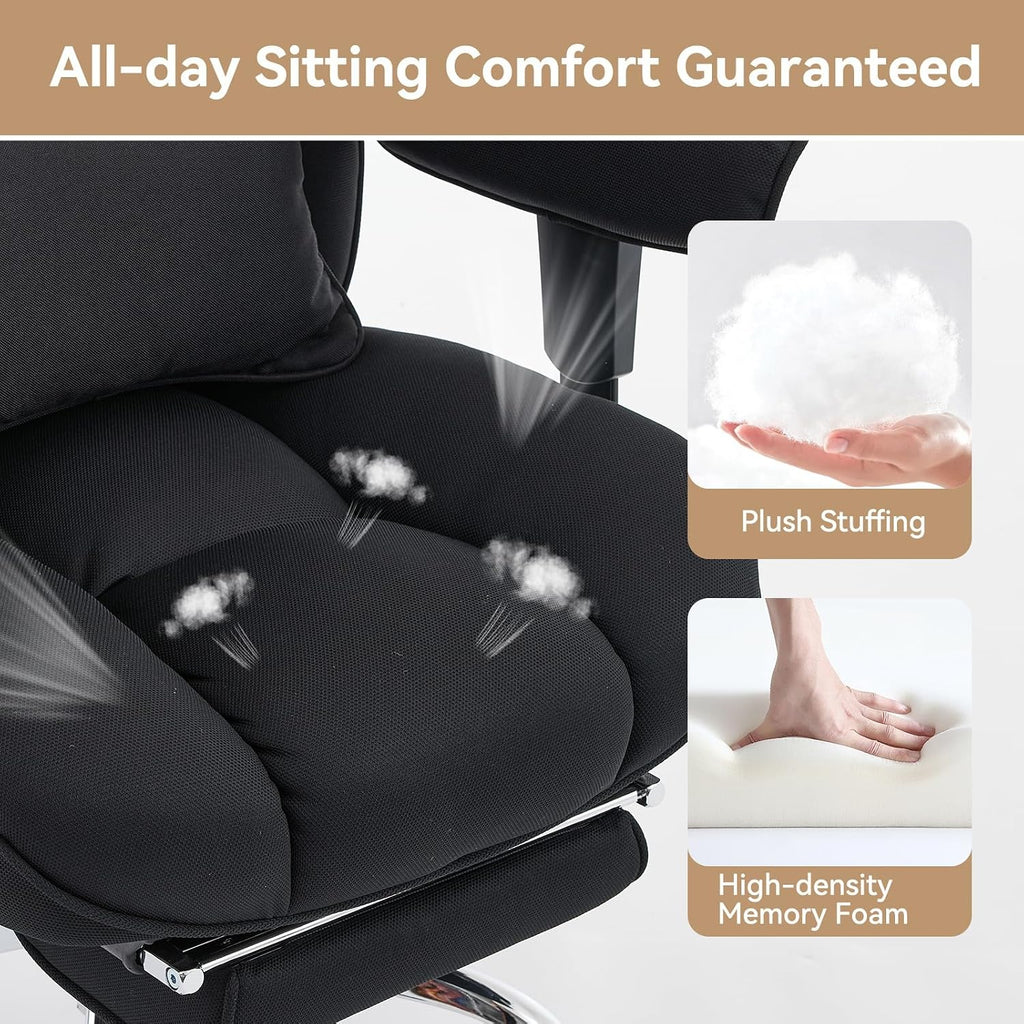 Efomao Big and Tall Office Chair with Footrest - Breathable Mesh Executive Chair, Heavy Duty Computer Desk Chair for Home Office, Ergonomic Lumbar Support & Reclining Mesh Gaming Chair, Black