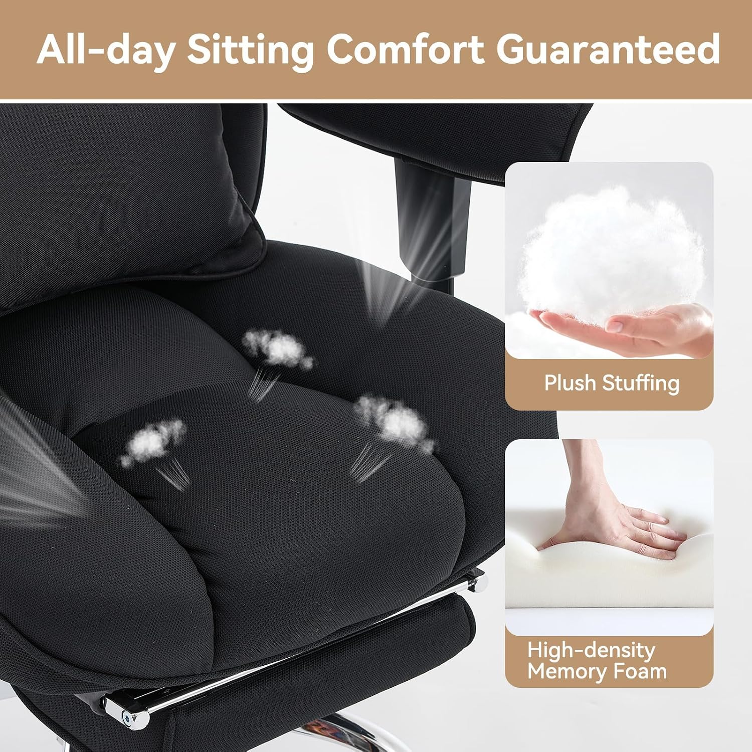 Efomao Big and Tall Office Chair with Footrest - Breathable Mesh Executive Chair, Heavy Duty Computer Desk Chair for Home Office, Ergonomic Lumbar Support & Reclining Mesh Gaming Chair, Black