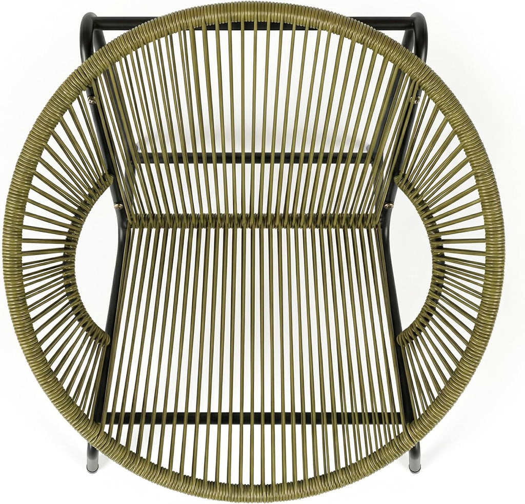 Christopher Knight Home Dessa 3 Piece Patio Furniture Set, Patio Wicker Accent Chair Set of 2 and Loveseat, Metal Frame 4 Seater Outdoor Papasan Lounge Chair Set, PE Rattan Outdoor Bistro Set, Green
