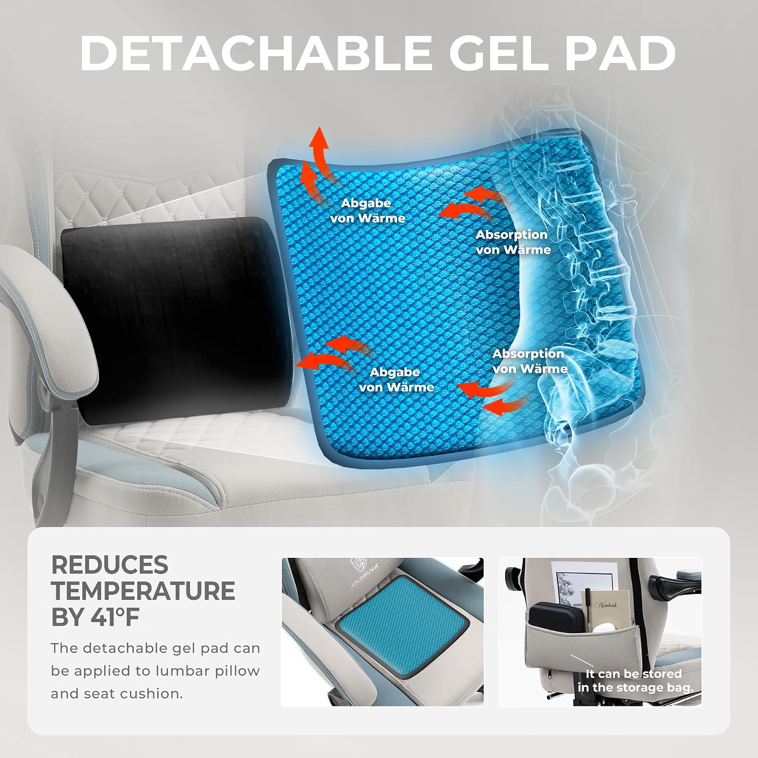 Dowinx Gaming Chair Breathable Fabric Game Chair with Gel Pad and Storage Bag, Comfortable Gamer Chair with Pocket Spring Cushion,Ergonomic Computer Chair with Footrest,Grey