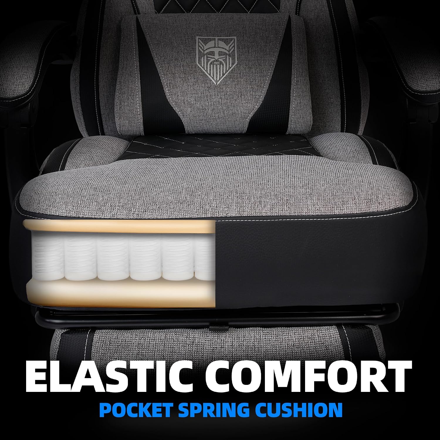 Vonesse Gaming Chair, Reclining Fabric Gaming Chairs for Adults 250LBS, Office Chair with Pocket Spring Cushion, Computer Chair with Footrest and Massage Lumbar Support (Grey)