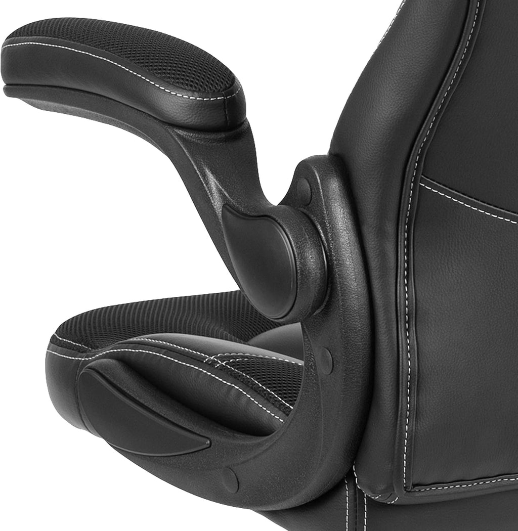 Flash Furniture X10 High-Back LeatherSoft Racing Style Gaming Chair with Flip-Up Arms, Ergonomic Padded Swivel Computer Chair, Black