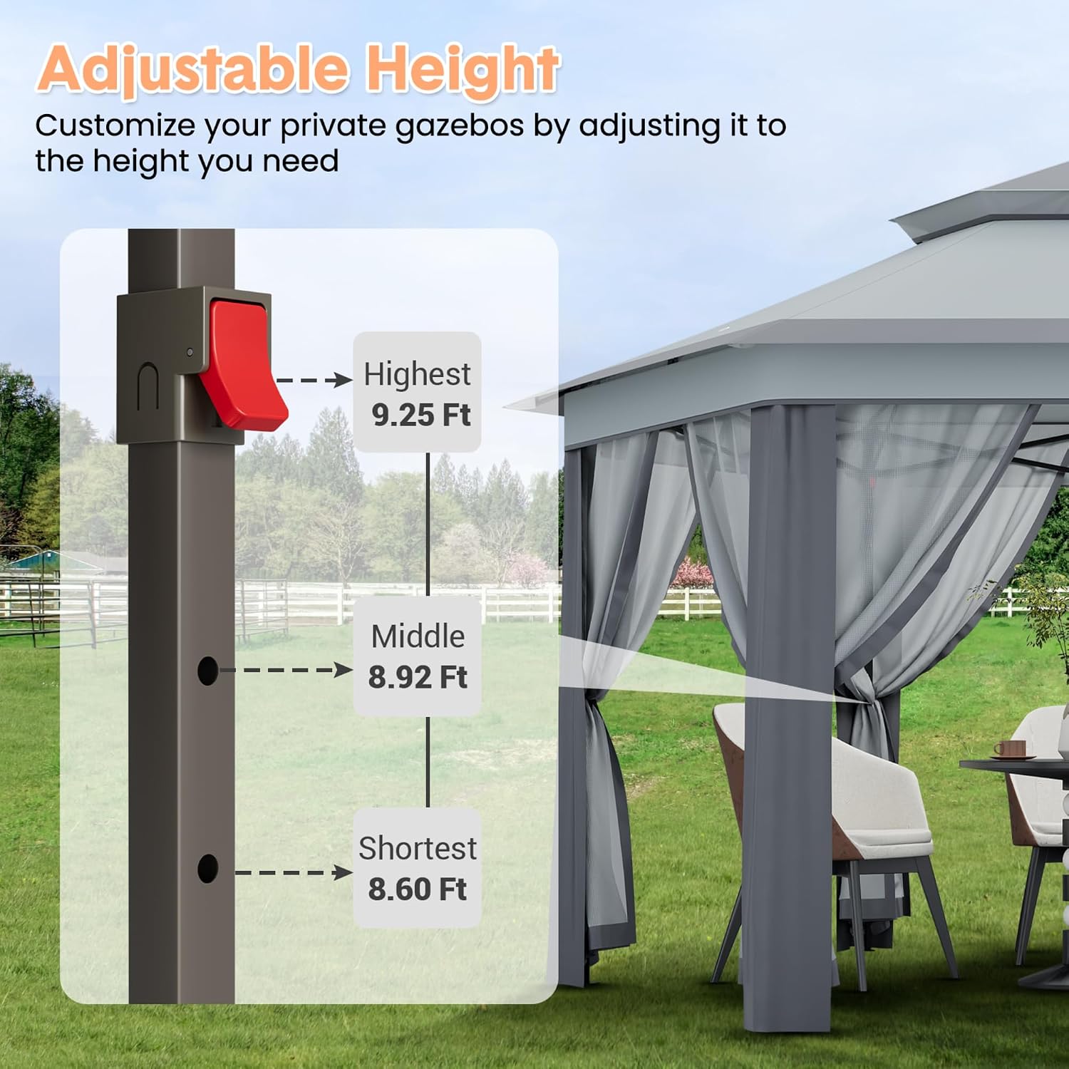 13x13FT Pop Up Gazebo Screen Tent,Hexagonal Instant Gazebo Tent with Mosquito Netting Outdoor Canopy,6 Sided Sun Shelter with Mesh Netting,Pavilion Tents for Lawn, Garden, Backyard & Patio Furniture