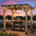 8x6 FT Outdoor Wood Grill Gazebo with Sloping Steel Roof, Hardtop Patio BBQ Wooden Gazebos with 2 Side Storage Bar,Cedar Frame Gazebo for Barbecue, Garden, Deck ，Backyard